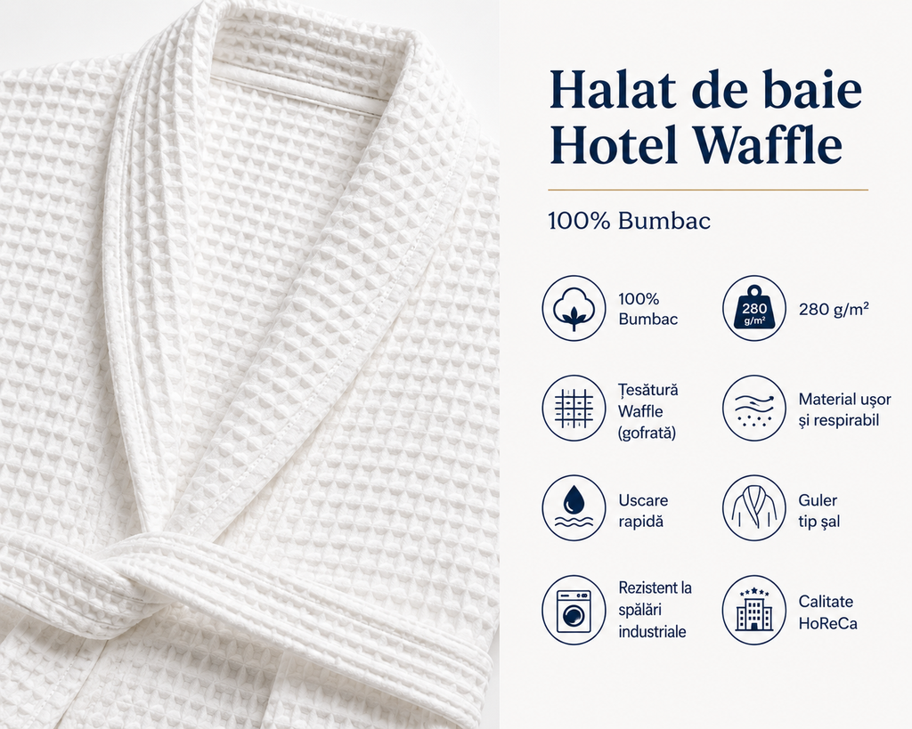 Halat de baie Waffle cu guler