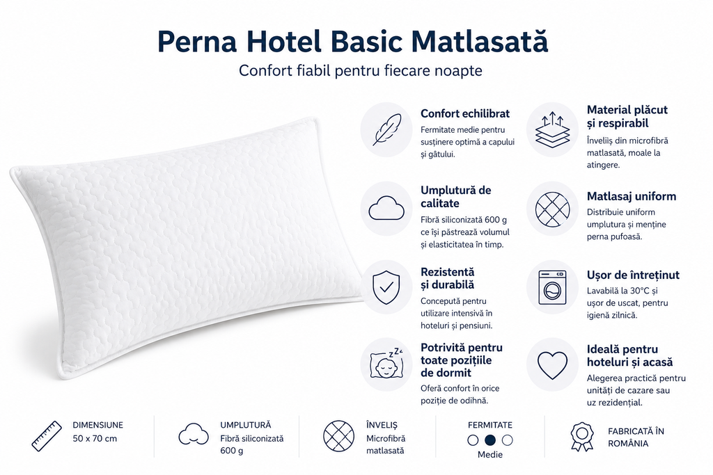 Pernă matlasată Hotel Basic, 50 x 70 cm