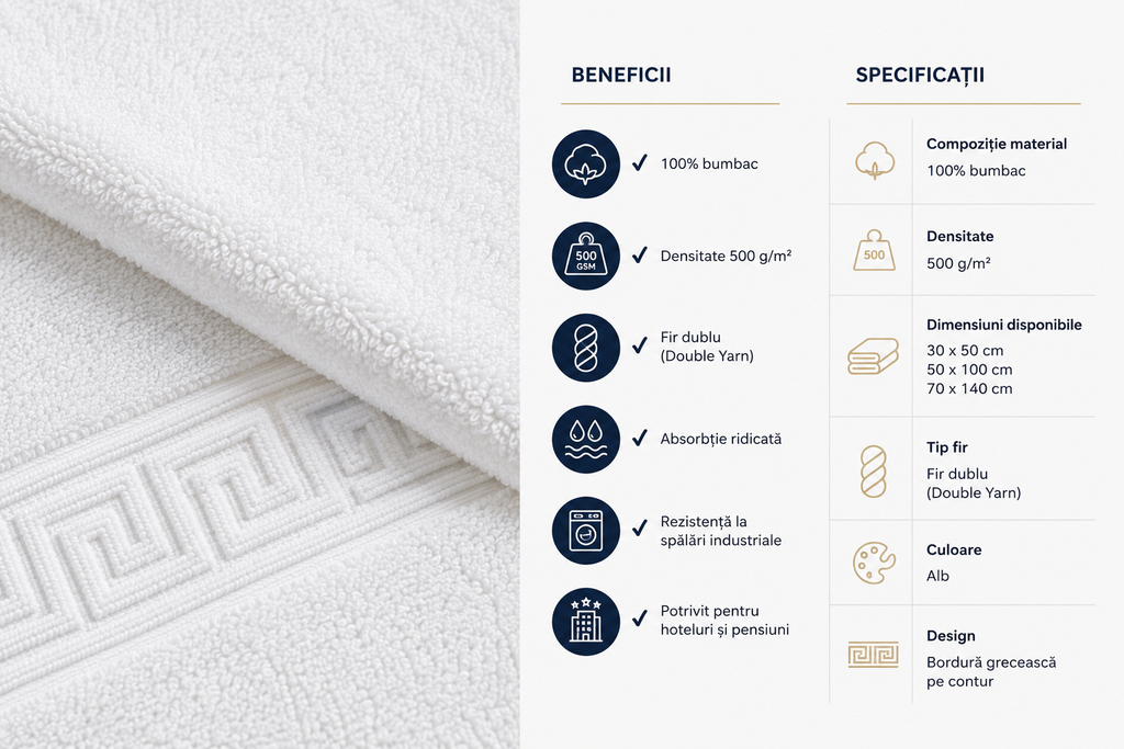 Set de 10 prosoape Triumph, fir dublu, cu bordură grecească, 50 × 100 cm – 500 g/m²
